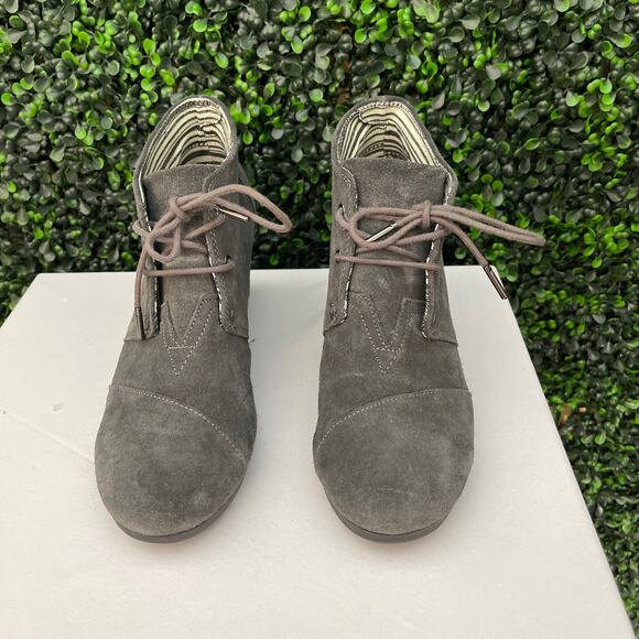 TOMS, Grey Suede Leather Wedge Booties, Women’s Size 11 - Picture 1 of 7